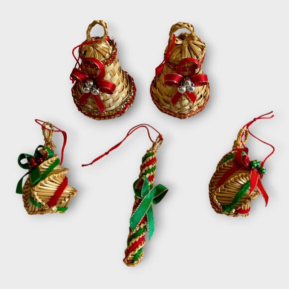 Set of 5 wicker Christmas ornaments from Mexico - Picture 1 of 3
